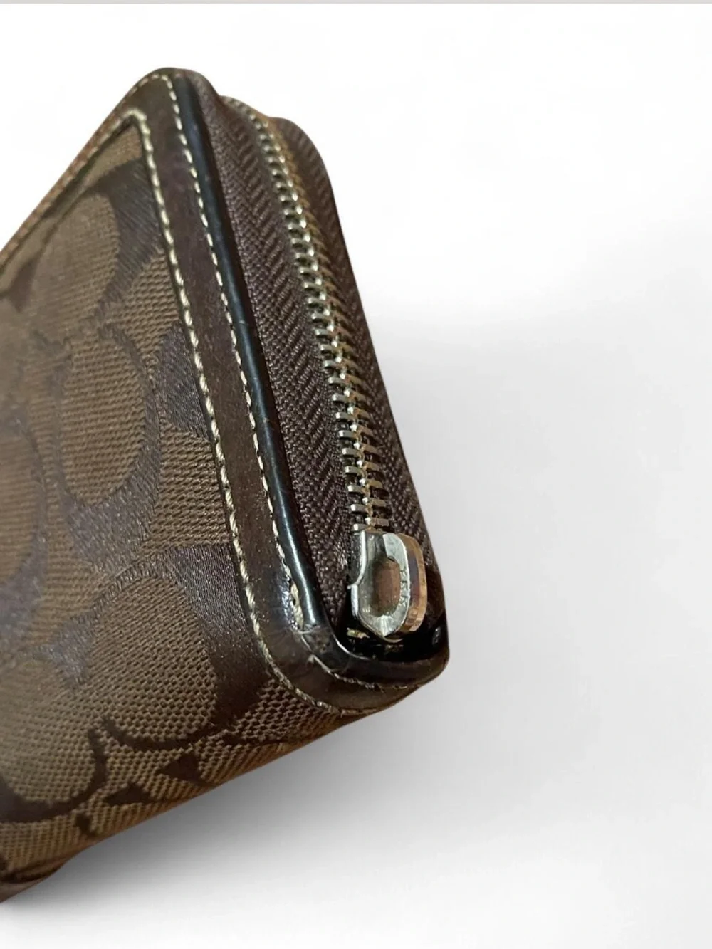 COACH Vintage Brown Signature Jacquard Zip Around Wallet